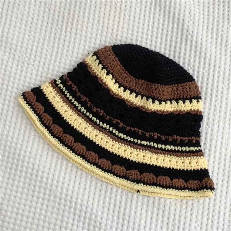 Handmade Striped Breathable Knit Bucket Hat