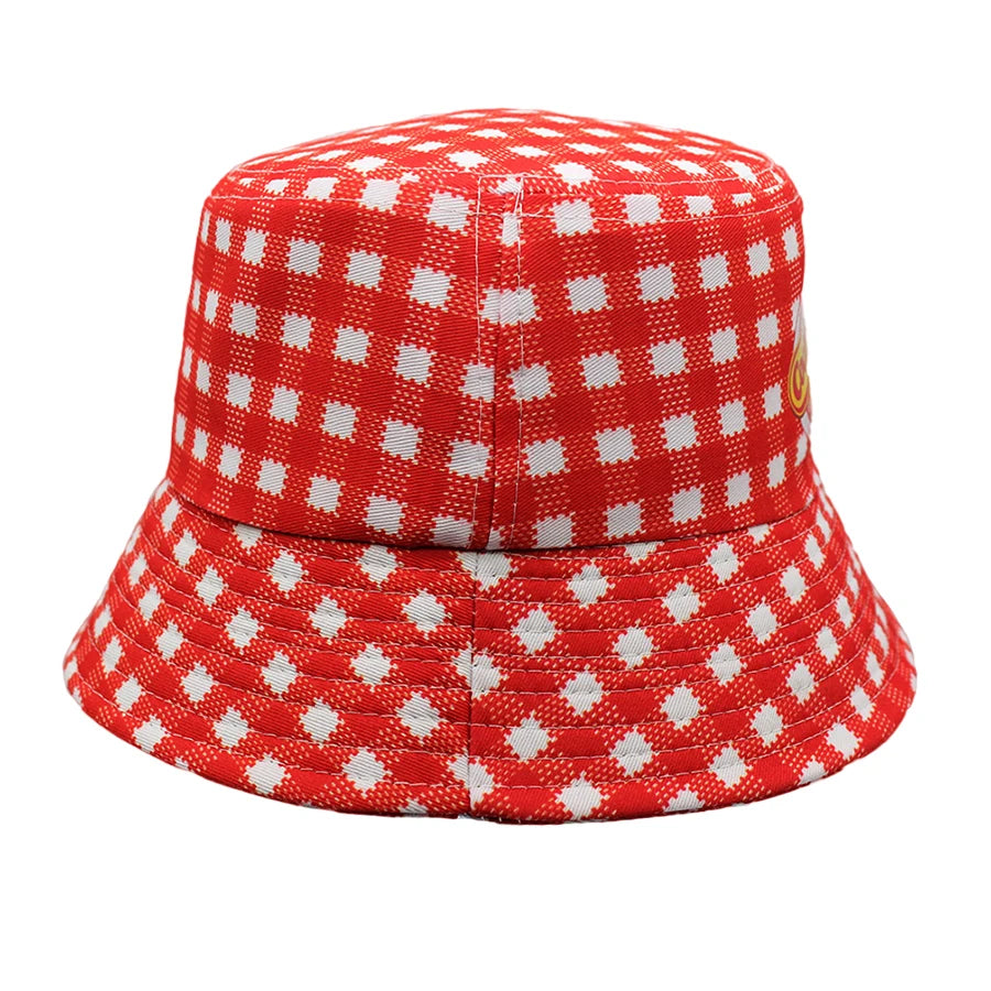 Unisex Custom Logo Red Plaid Bucket Hat