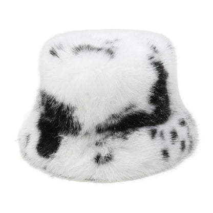 Cow Pattern Plush Fisherman Hat