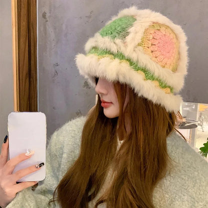 Korean Style Casual Fuzzy Winter Bucket Hat