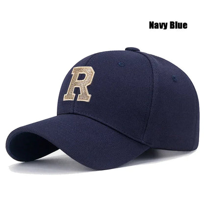 R Letter Gold Embroidery Premium Baseball Cap