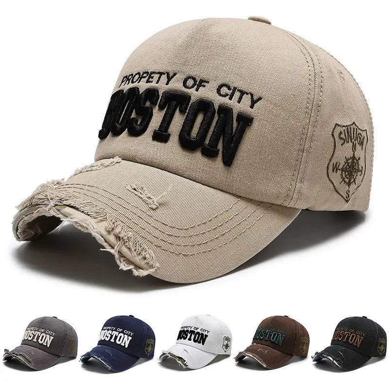 Boston Side Embroidered Hole Duckbill Baseball Cap