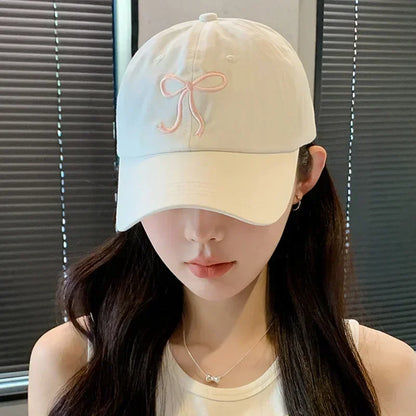 Women Bowknot Embroidered Cotton Baseball Cap