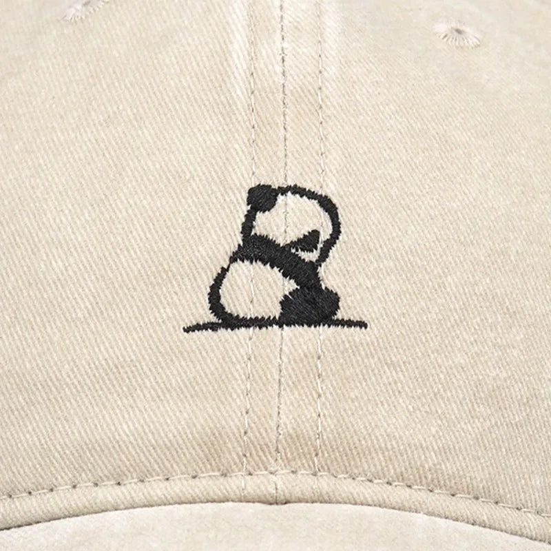 Fashion Panda Embroidery Washed Cotton Baseball Cap