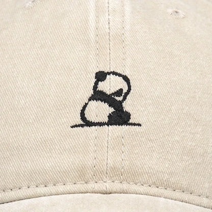Fashion Panda Embroidery Washed Cotton Baseball Cap