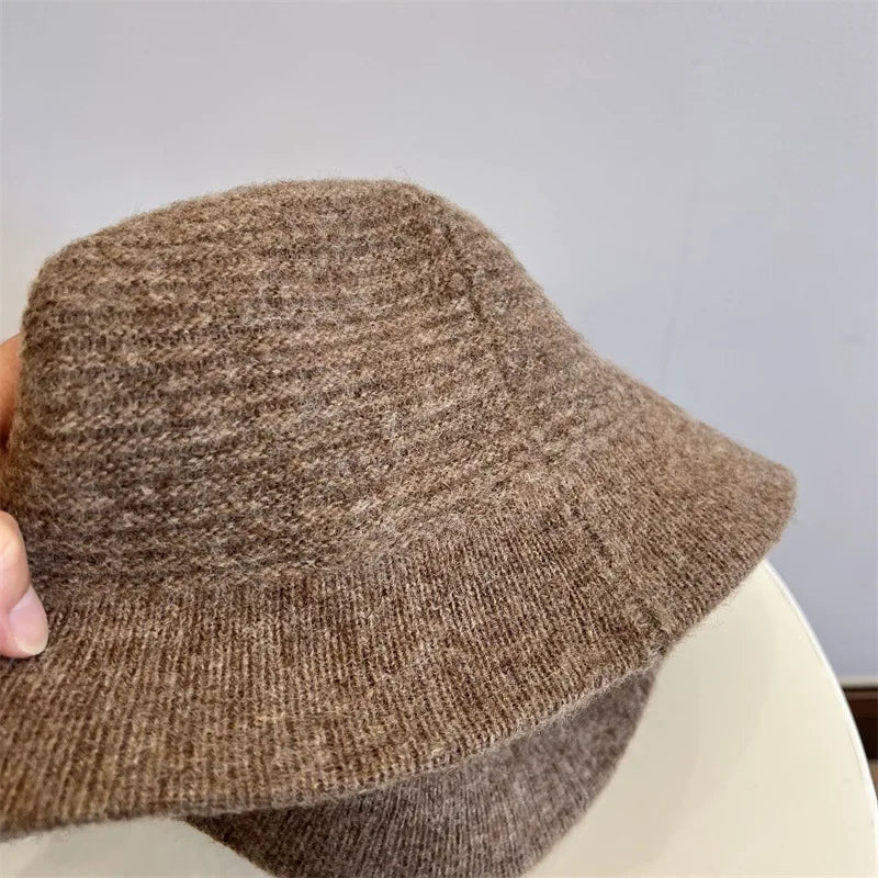 Korean Retro Solid Knitted Winter Bucket Hat