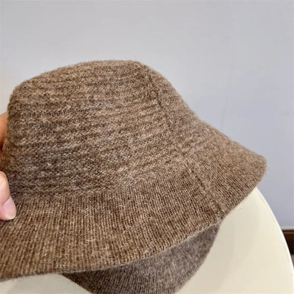 Korean Retro Solid Knitted Winter Bucket Hat