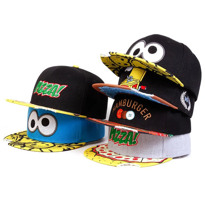Eye Pizza Embroidery Hip Hop Snapback Cap