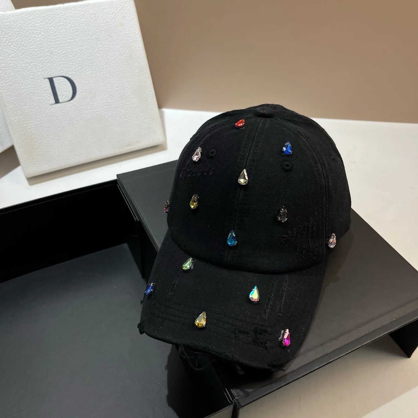 Luxury Rhinestone Washed Distressed Baseball Cap