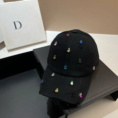 Luxury Rhinestone Washed Distressed Baseball Cap