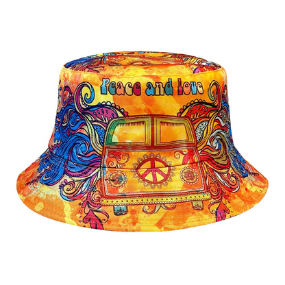 Peace and Love Reversible Colorful Bucket Hat