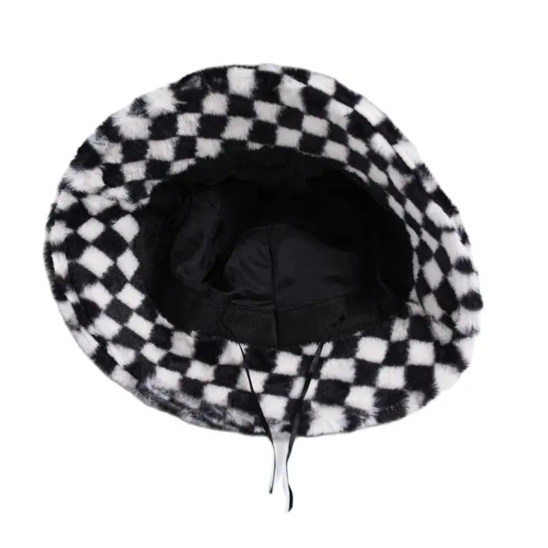 Women's Checkerboard Plush Bucket Hat