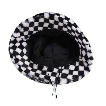 Women's Checkerboard Plush Bucket Hat
