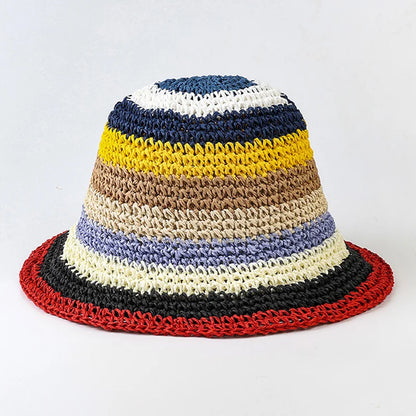 Summer Rainbow Striped Crochet Foldable Bucket Hat