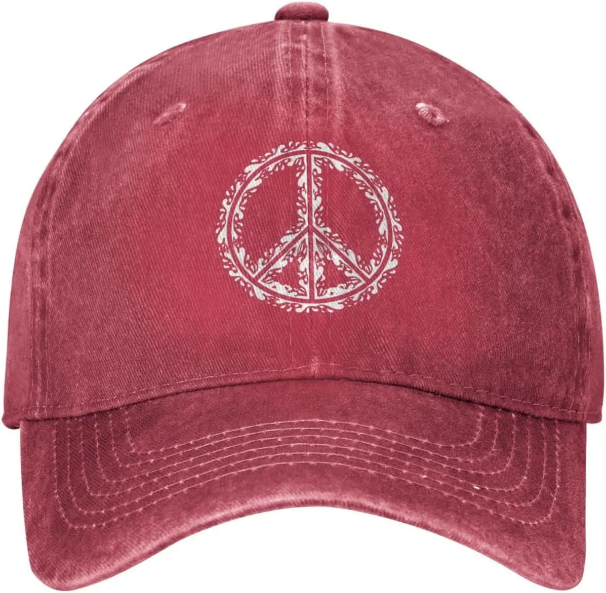 Peace Symbol Distressed Denim Vintage Baseball Cap