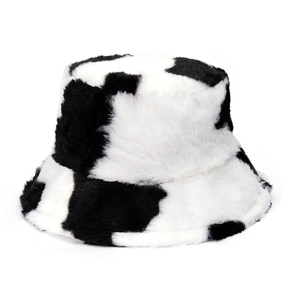 Retro Leopard Faux Fur Fluffy Bucket Hat