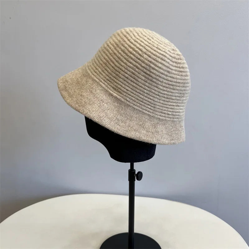 Korean Retro Solid Knitted Winter Bucket Hat
