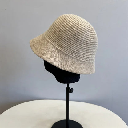 Korean Retro Solid Knitted Winter Bucket Hat
