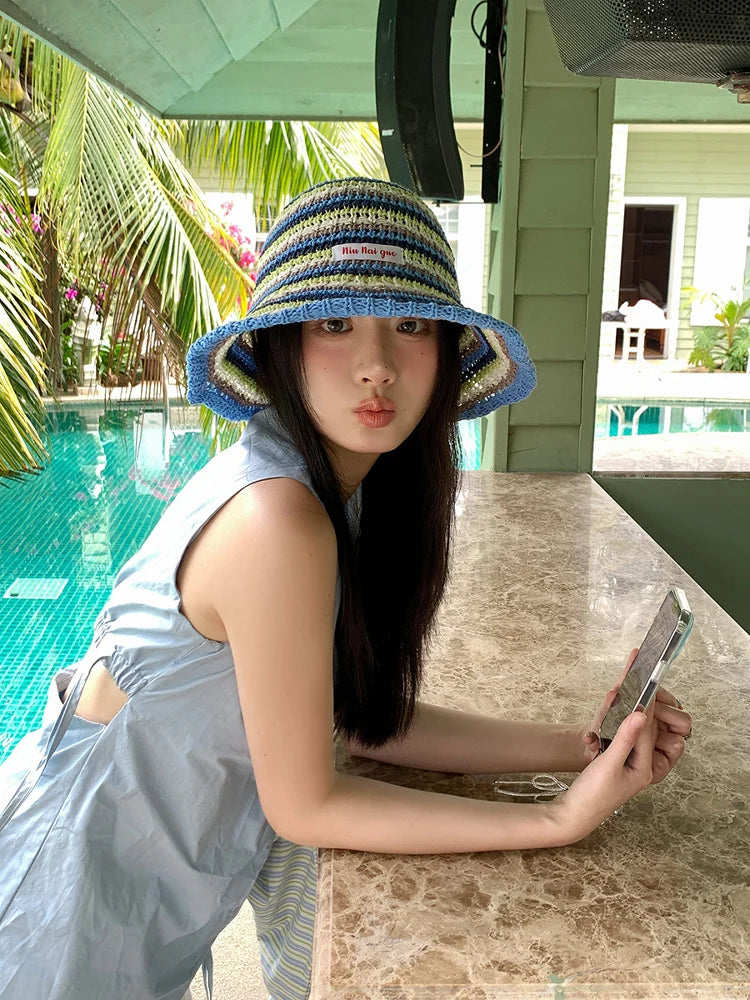 Summer Rainbow Striped Foldable Handmade Bucket Hat