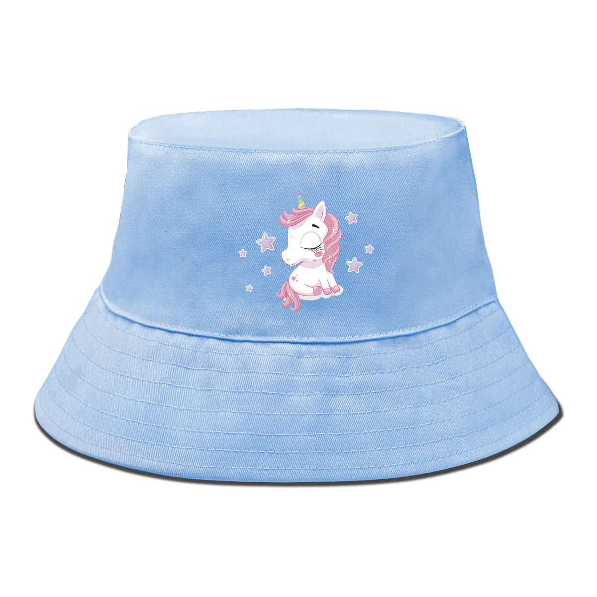 Pink Cartoon Unicorn Print Trendy Bucket Hat