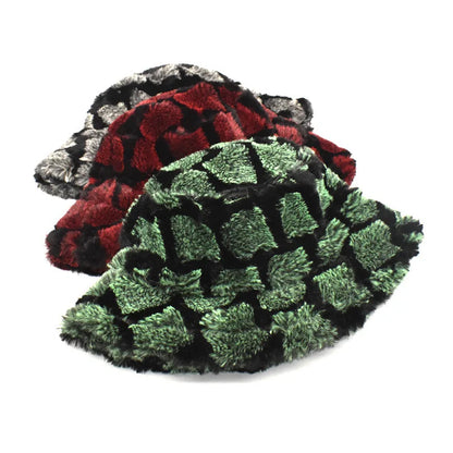 Unisex Plush Checkered Winter Bucket Hat