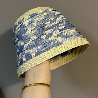 Luxury Pearl Chain Straw Bucket Hat