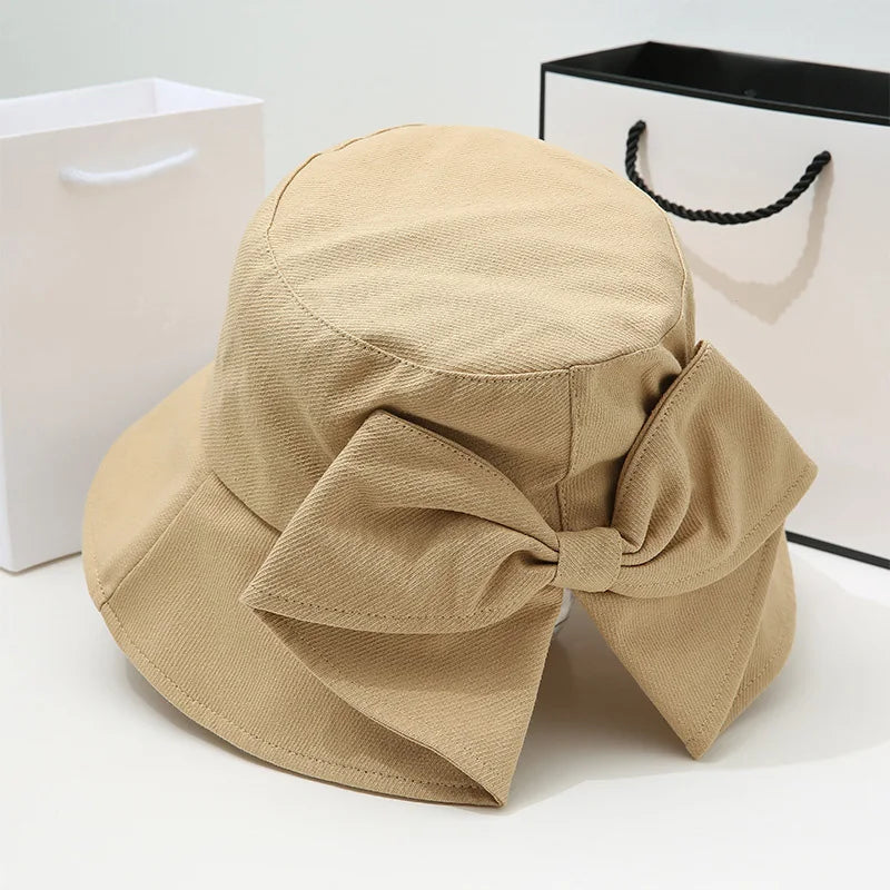 Women Big Bowknot Wide Brim Panama Bucket Hat