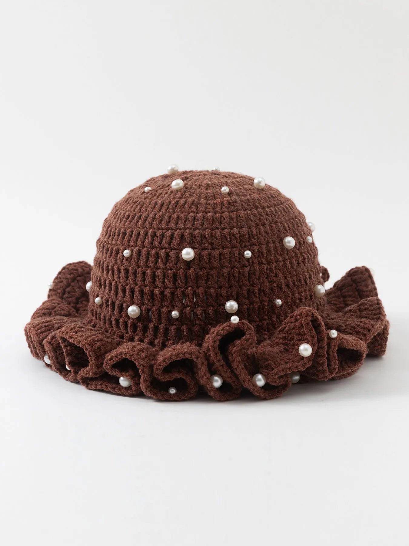 Women’s Pearl Ruffled Crochet Knit Bucket Hat