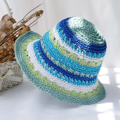 Multicolor Foldable Crochet Straw Bucket Hat