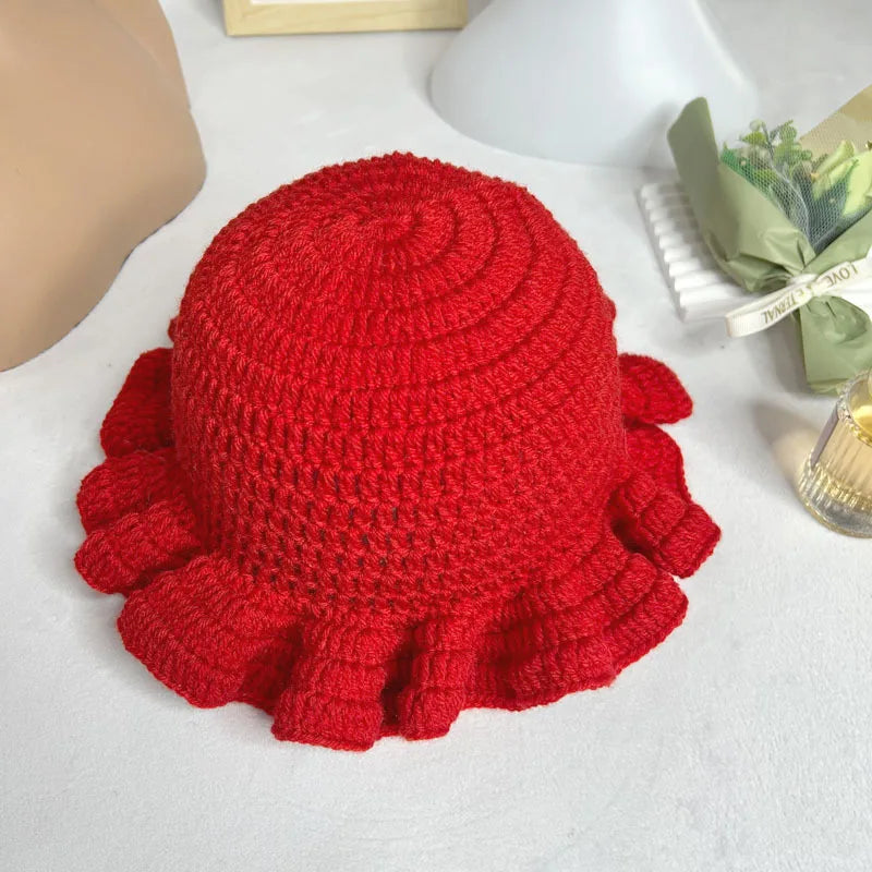 Womens Acrylic Knitted Wide Brim Bucket Hat