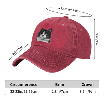 Black White Cat Washed Y2K Trucker Baseball Cap