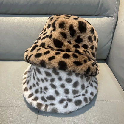 Cow Print Faux Fur Bucket Hat