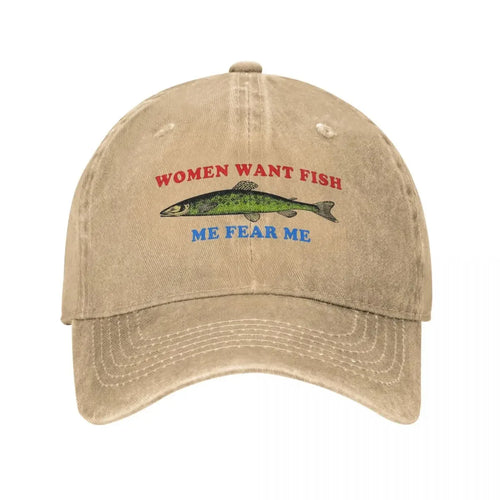 Women Want Fish Me Fear Me Vintage Baseball Cap Unisex