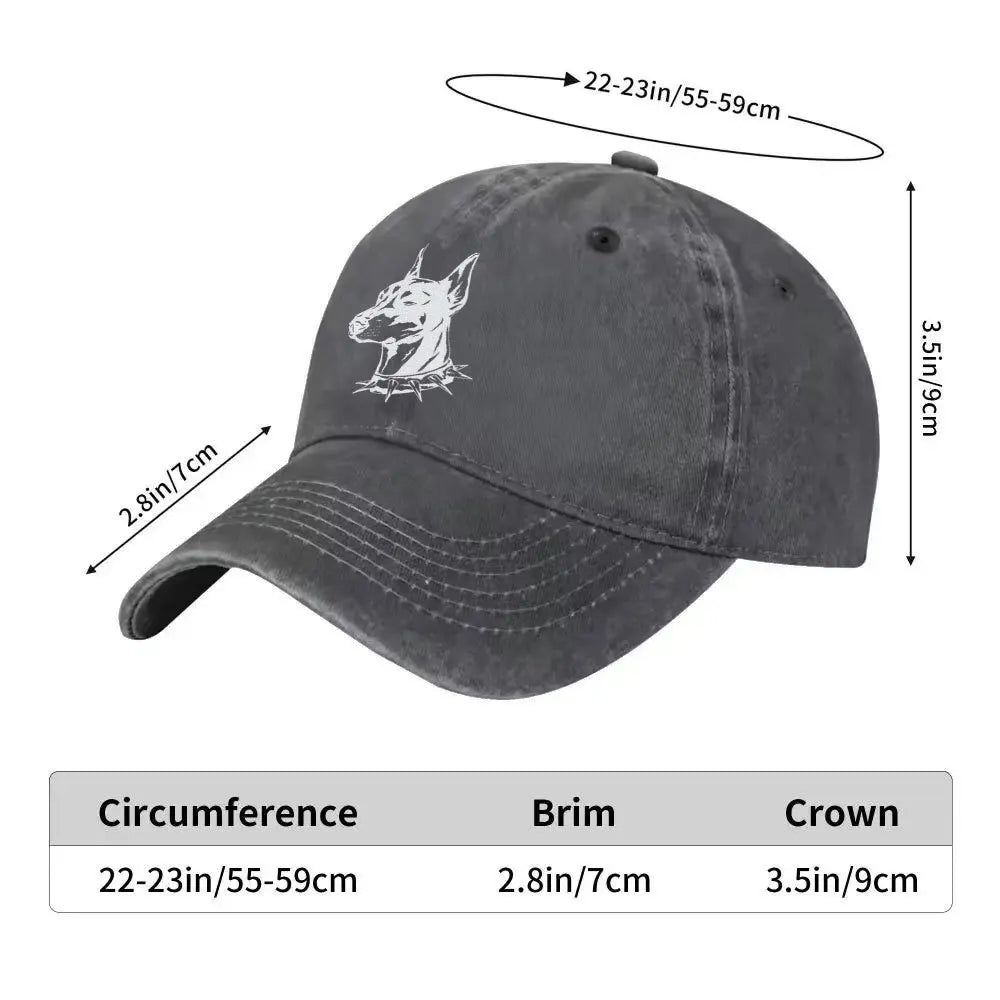 Doberman Printed Washed Denim Adjustable Baseball Cap
