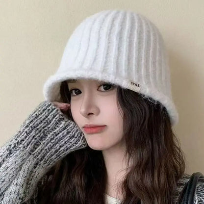 Korean Knitted Wool Winter Bucket Hat Women