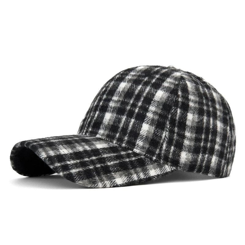 Classic Plaid Hard Brim Face Slimming Duckbill Baseball Hat