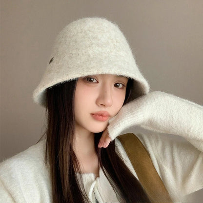 Winter Wool Solid Bucket Hat for Women