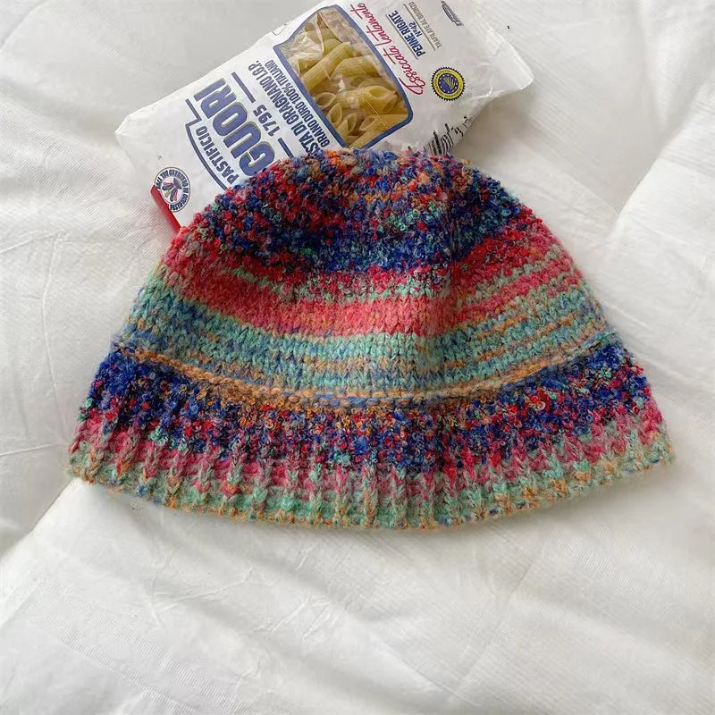 Women's Gradient Striped Knitted Winter Bucket Hat