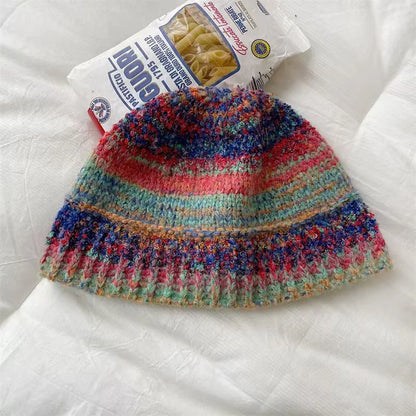 Women's Gradient Striped Knitted Winter Bucket Hat