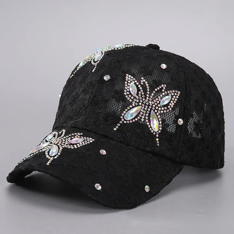 Lace Flower Rhinestone Baseball Cap