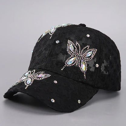 Lace Flower Rhinestone Baseball Cap