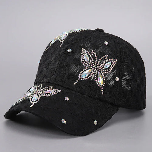 Lace Flower Rhinestone Baseball Cap