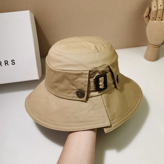 Designer Belt Buckle Bucket Hat Women Japanese Style Beach Sun Hat Sunscreen