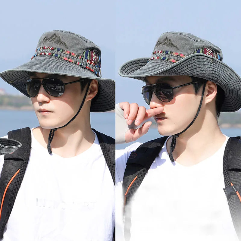 Vintage Embroidered Wide Brim Bucket Hat Unisex