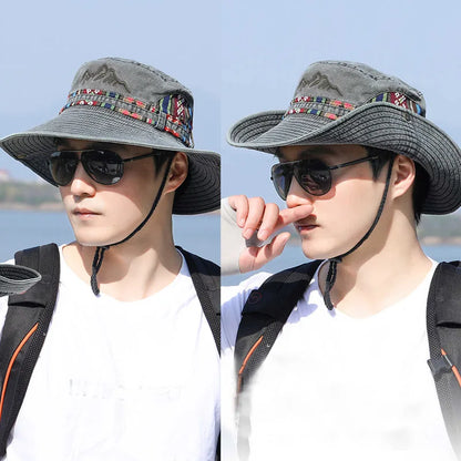 Vintage Embroidered Wide Brim Bucket Hat Unisex