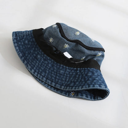 Unisex Daisy Embroidered Denim Bucket Hat