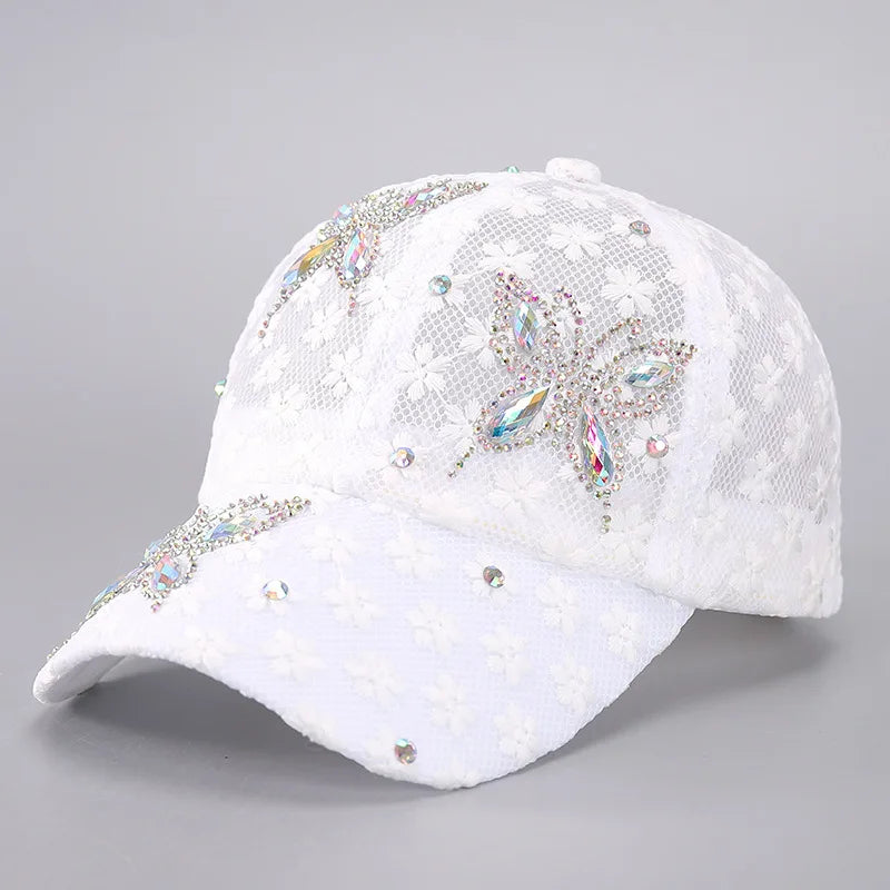 Lace Flower Rhinestone Baseball Cap