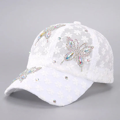 Lace Flower Rhinestone Baseball Cap