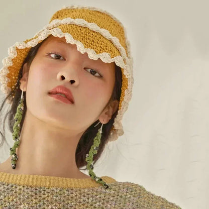Spring Autumn Handmade Crochet Lattice Women Bucket Hat