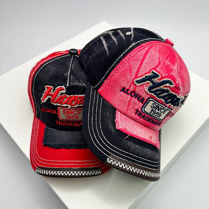 Korean Vintage Washed Embroidered Letter Baseball Cap